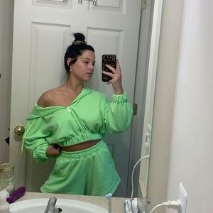 Neon green shorts & hoodie set